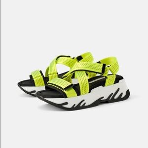 Zara neon yellow platform athletic sandals